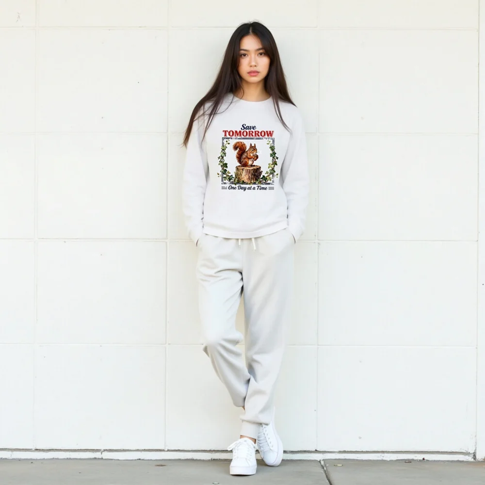 Save Tomorrow Squirrel Long Sleeve Tee - Unisex Eco Motto Shirt - Image 8