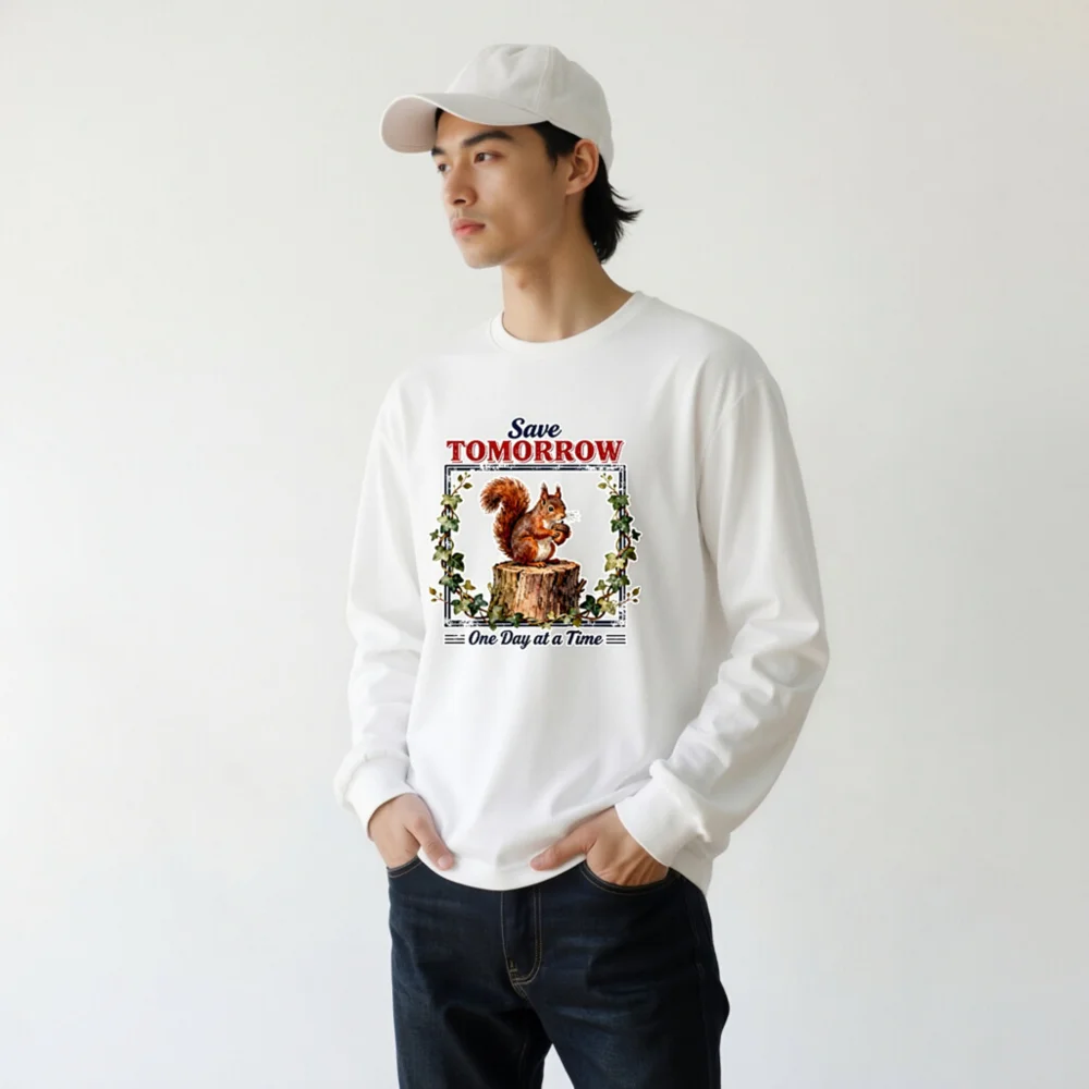 Save Tomorrow Squirrel Long Sleeve Tee - Unisex Eco Motto Shirt - Image 11