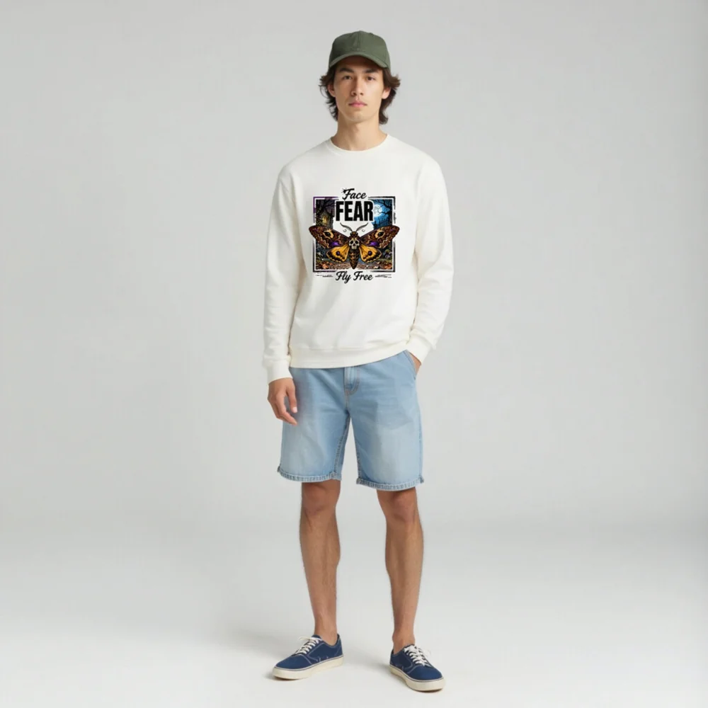 Face Fear Fly Free Moth Long Sleeve Tee - Unisex Halloween Graphic Shirt - Image 3