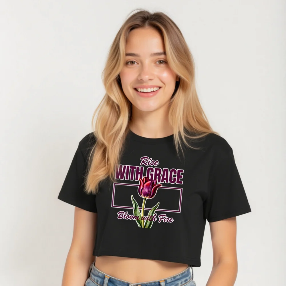 Women's Crop Top - Rise With Grace Bloom with Fire Tee - Image 5