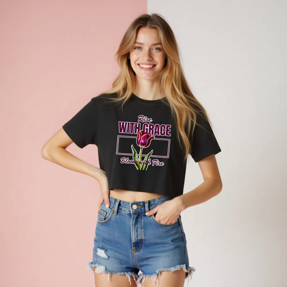 Women's Crop Top - Rise With Grace Bloom with Fire Tee - Image 8