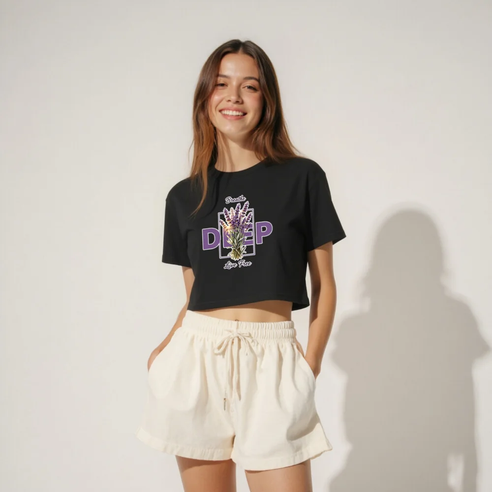 Women's Lavender Print Crop Top - Breathe & Live Free - Image 4