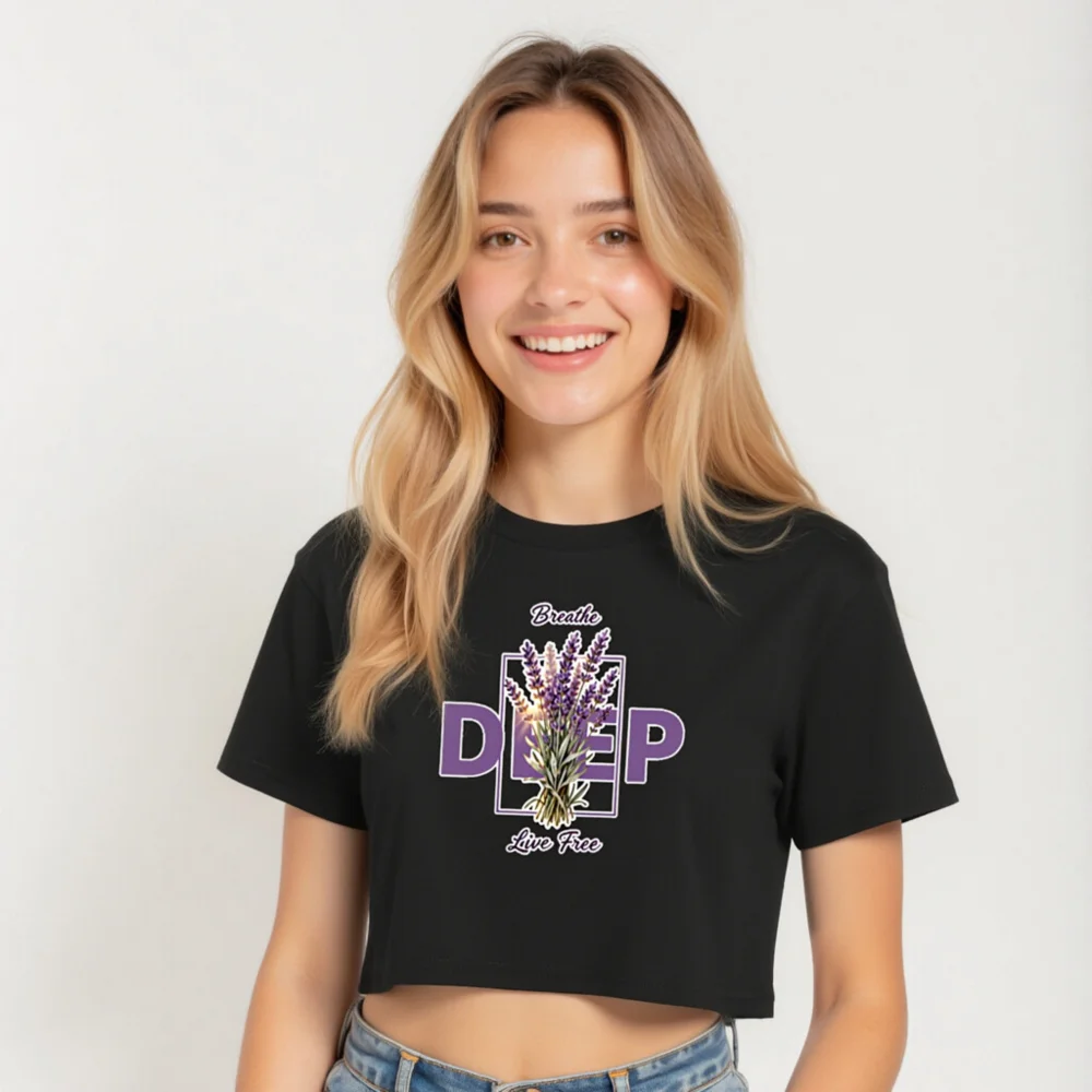 Women's Lavender Print Crop Top - Breathe & Live Free - Image 5