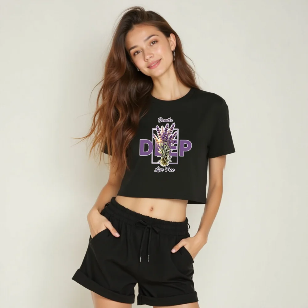 Women's Lavender Print Crop Top - Breathe & Live Free - Image 6