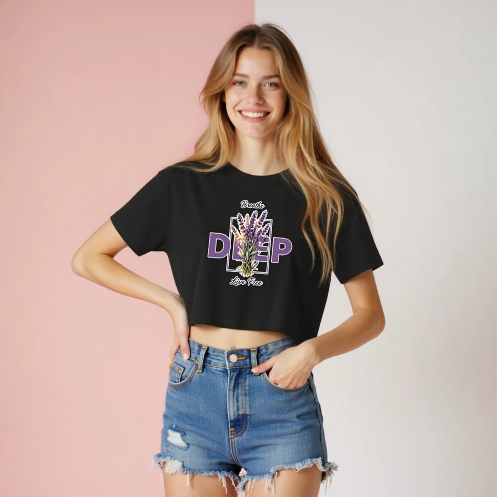 Women's Lavender Print Crop Top - Breathe & Live Free - Image 8