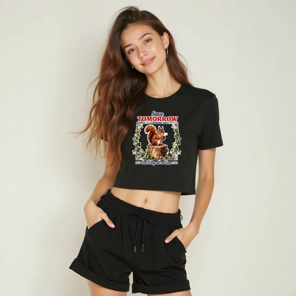 Save Tomorrow Squirrel Crop Top for Women – Eco Message Tee - Image 6