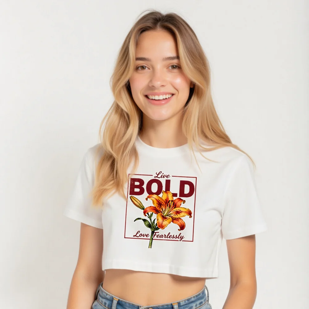 Women's Crop Top with Bold Lily Print - Live Bold, Love Fearlessly - Image 5