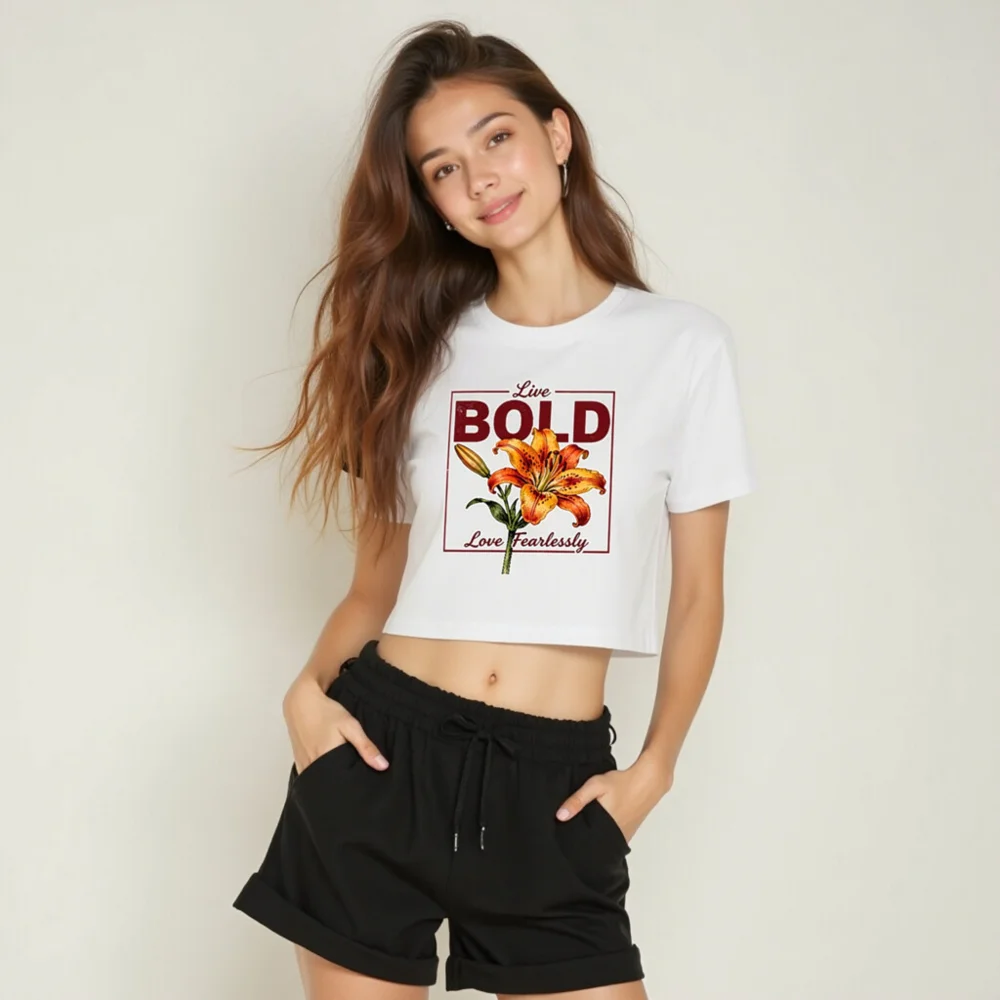 Women's Crop Top with Bold Lily Print - Live Bold, Love Fearlessly - Image 6