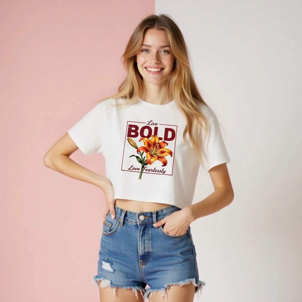 Women's Crop Top with Bold Lily Print - Live Bold, Love Fearlessly - Image 8
