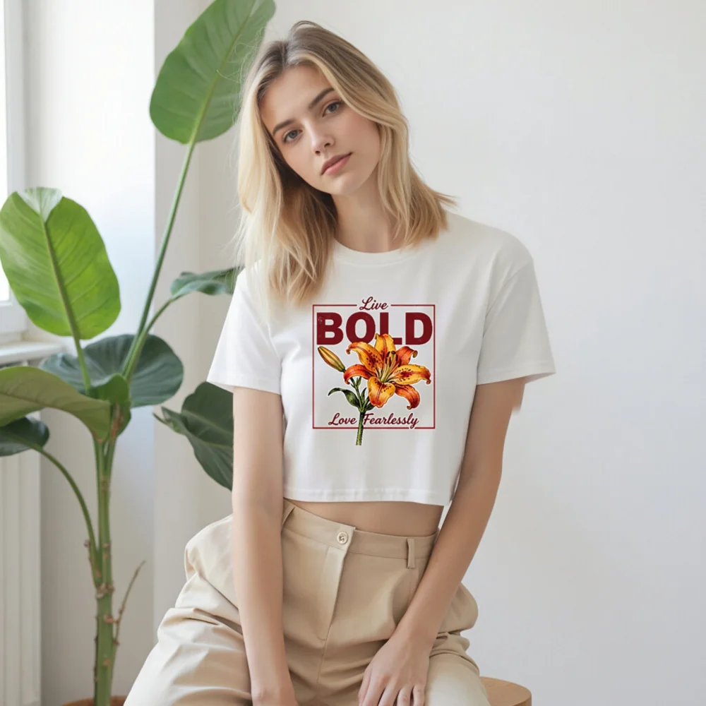 Women's Crop Top with Bold Lily Print - Live Bold, Love Fearlessly - Image 9