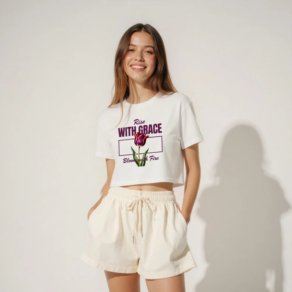 Women's Crop Top - Rise With Grace Tulip Graphic Tee - Image 4