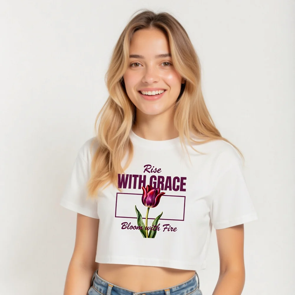 Women's Crop Top - Rise With Grace Tulip Graphic Tee - Image 5