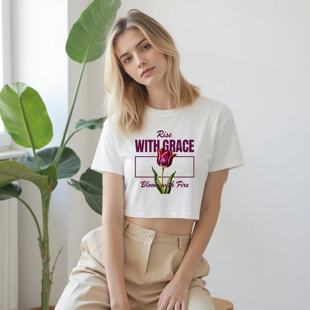 Women's Crop Top - Rise With Grace Tulip Graphic Tee - Image 9