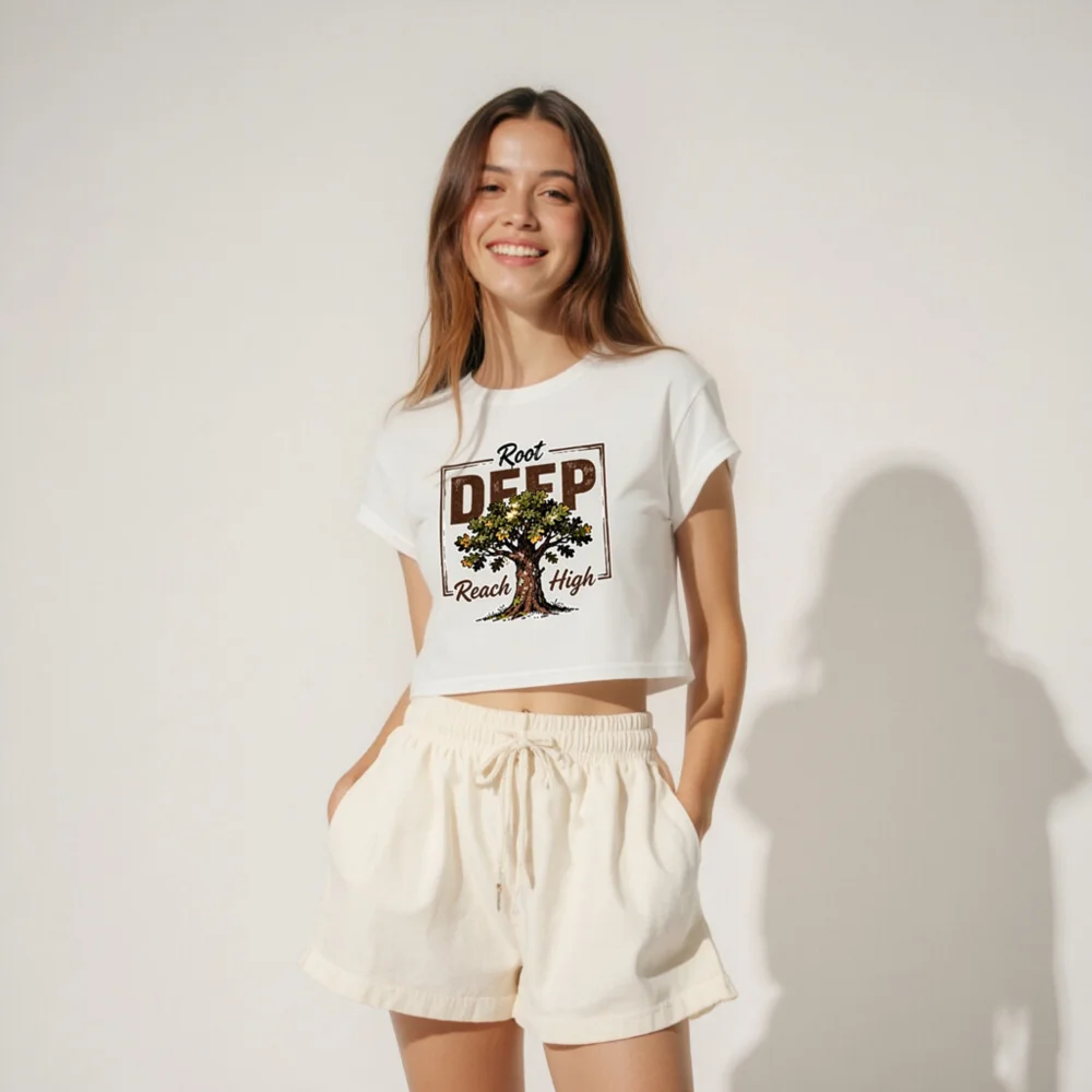 Root Deep Reach High Women's Crop Top - Motivational Graphic Tee - Image 4