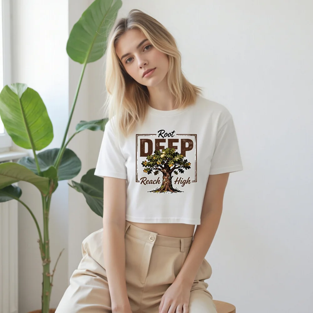 Root Deep Reach High Women's Crop Top - Motivational Graphic Tee - Image 9