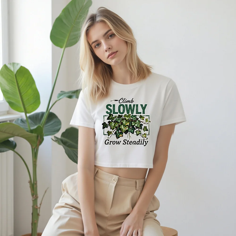 Women's Crop Top - 'Climb Slowly, Grow Steadily' Ivy Design | Short Sleeve, Soft Cotton - Image 9