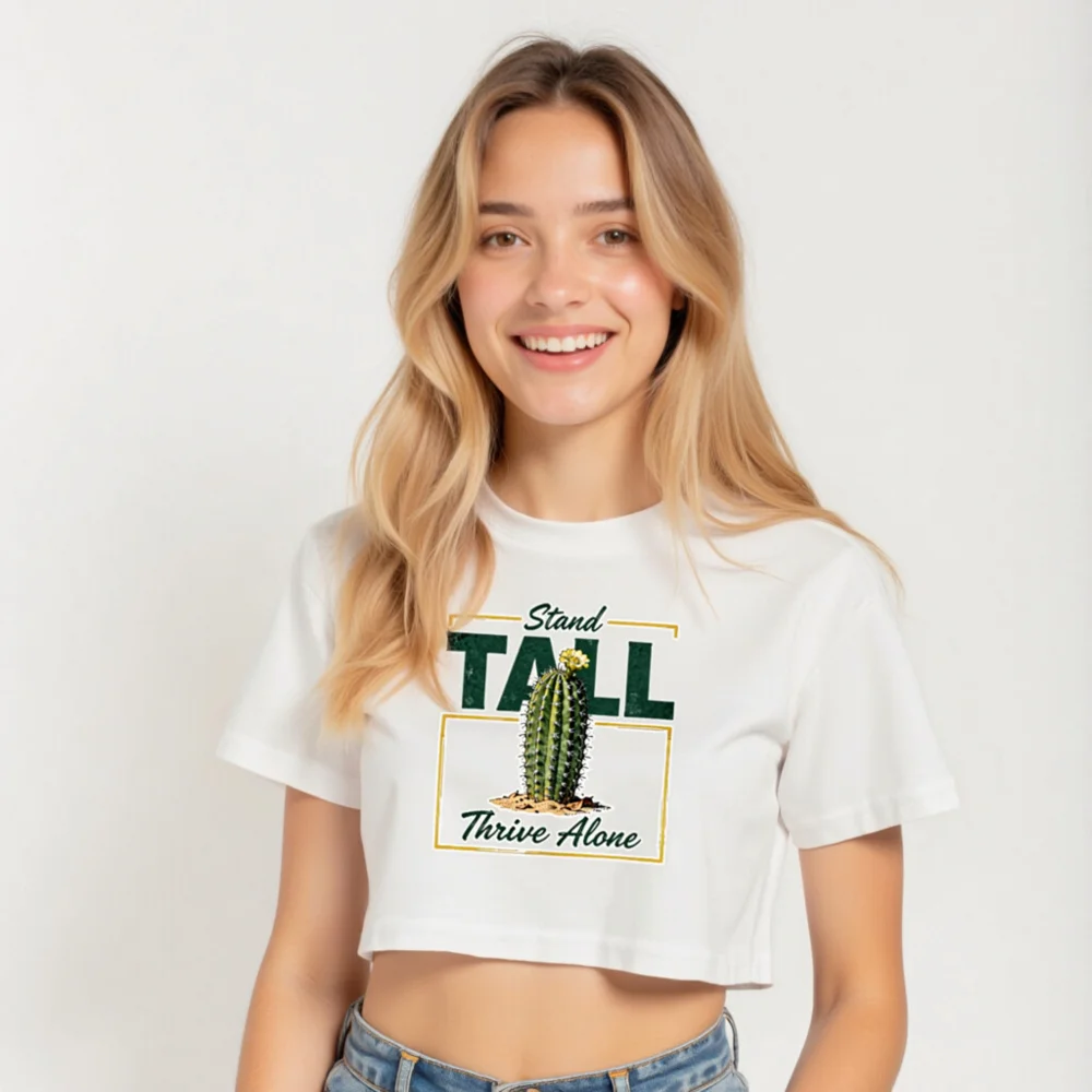 Women's Crop Top - Stand Tall Thrive Alone Cactus Graphic Tee - Image 5