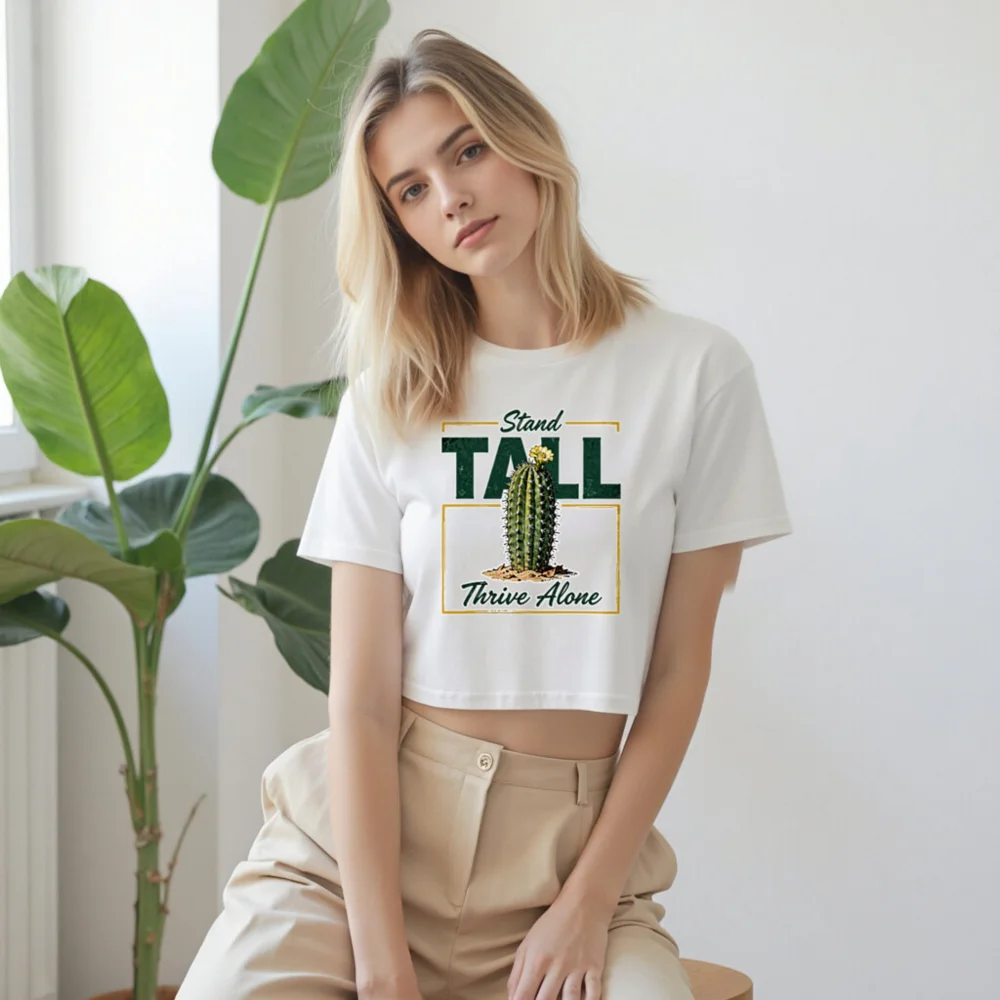 Women's Crop Top - Stand Tall Thrive Alone Cactus Graphic Tee - Image 9