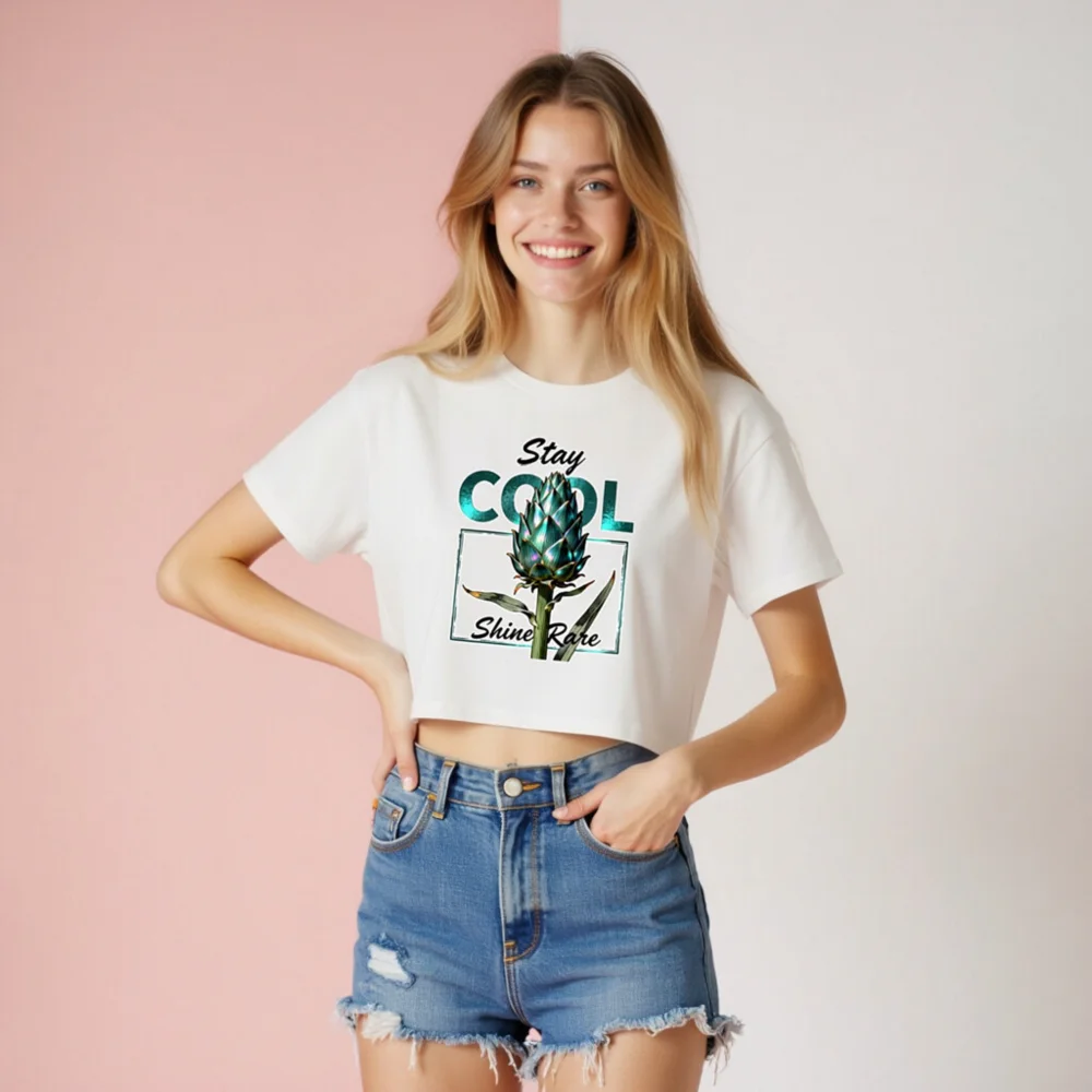 Stay Cool Shine Rare Women's Crop Top - Artichoke Graphic Tee - Image 8