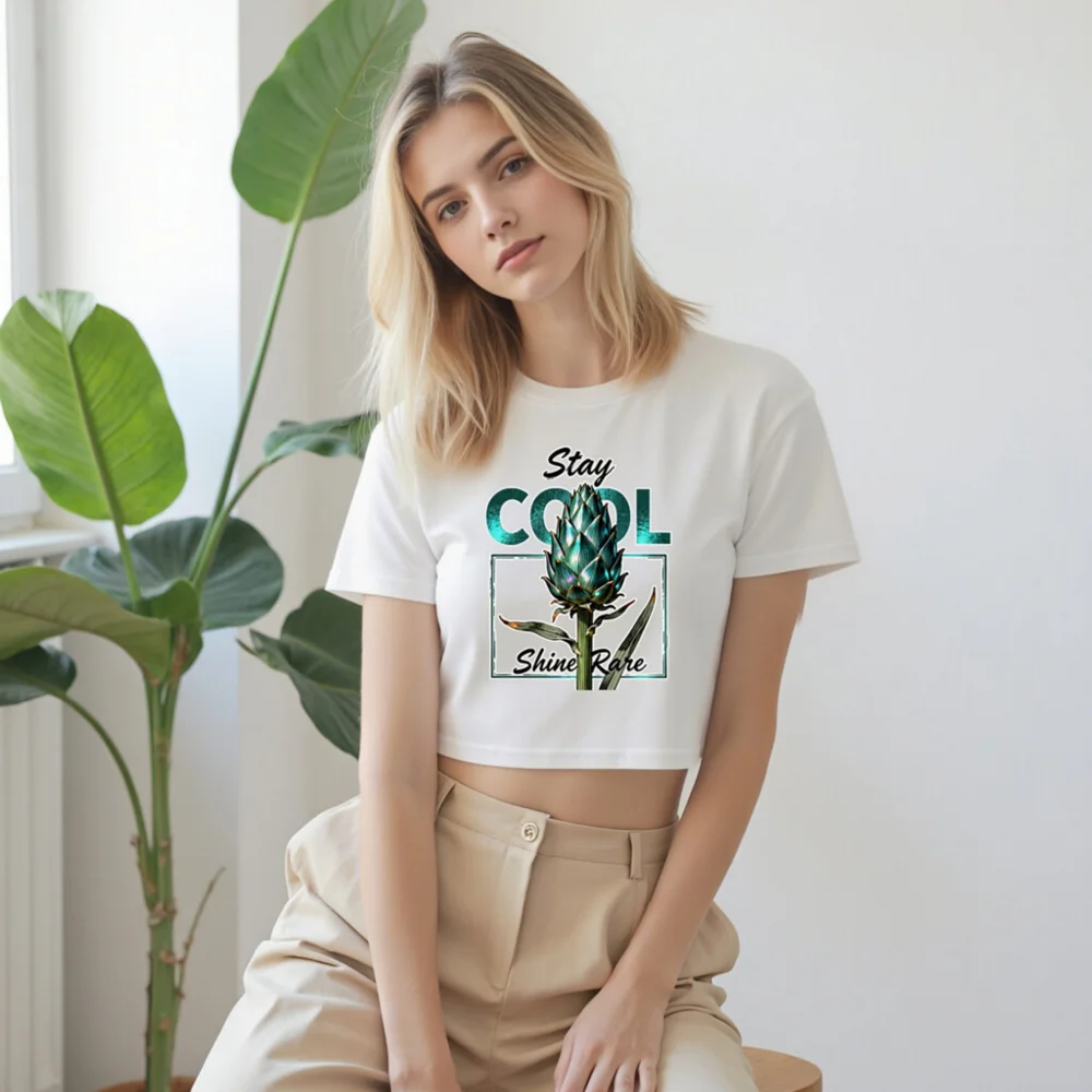 Stay Cool Shine Rare Women's Crop Top - Artichoke Graphic Tee - Image 9