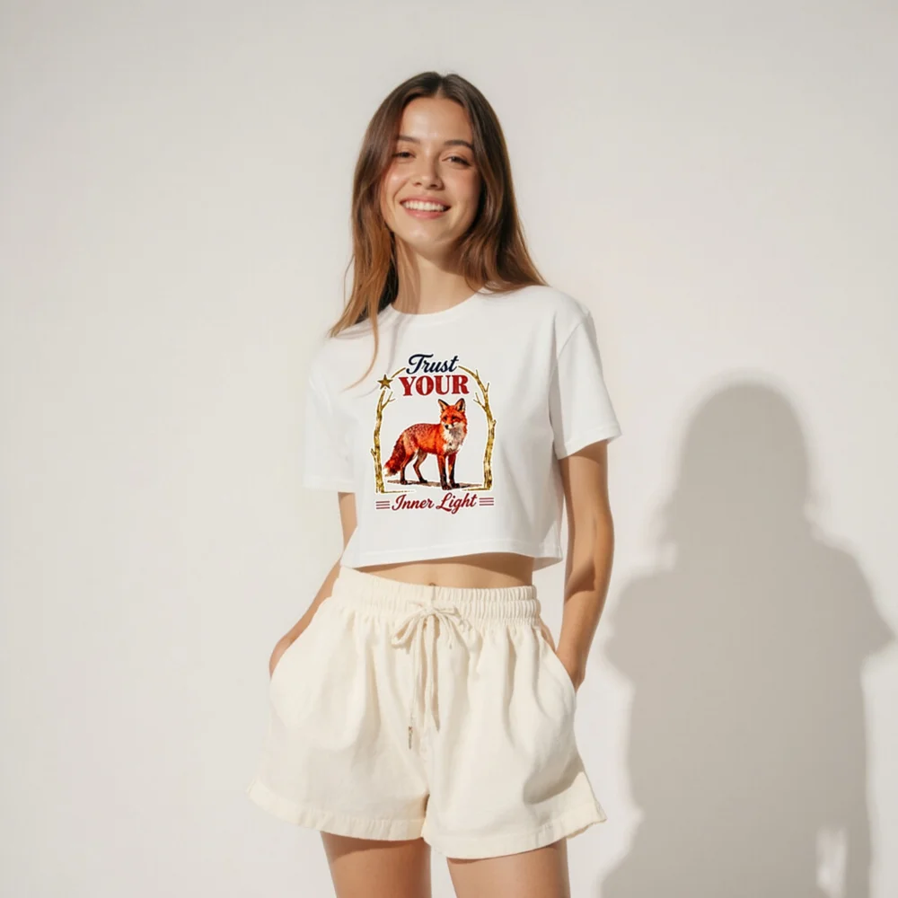 Women's Cropped T-Shirt with Fox 'Trust Your Inner Light' Graphic - Image 4