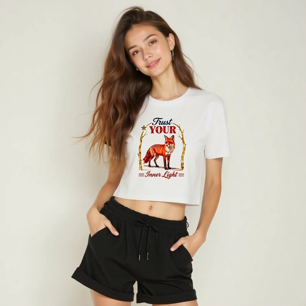 Women's Cropped T-Shirt with Fox 'Trust Your Inner Light' Graphic - Image 6