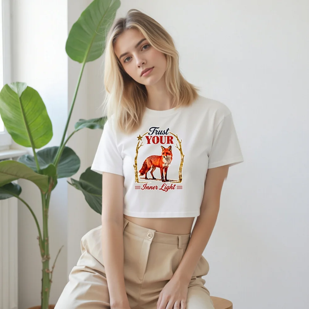 Women's Cropped T-Shirt with Fox 'Trust Your Inner Light' Graphic - Image 9