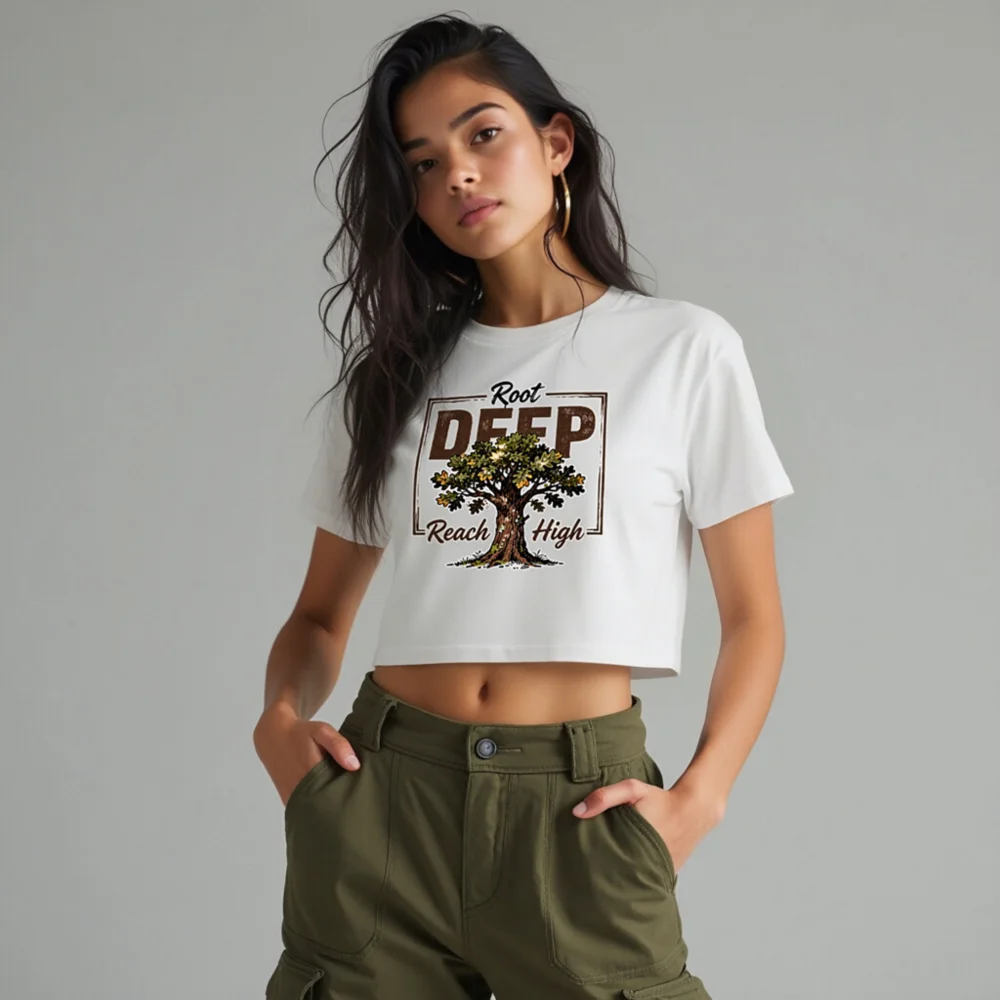 Root Deep Reach High Women's Crop Top - Motivational Graphic Tee - Image 10