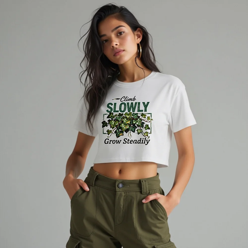 Women's Crop Top - 'Climb Slowly, Grow Steadily' Ivy Design | Short Sleeve, Soft Cotton - Image 10