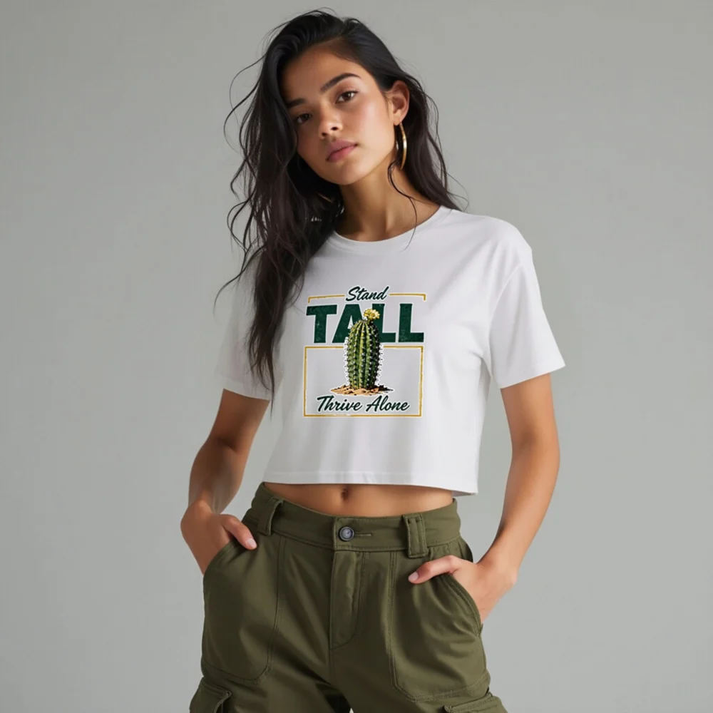 Women's Crop Top - Stand Tall Thrive Alone Cactus Graphic Tee - Image 10