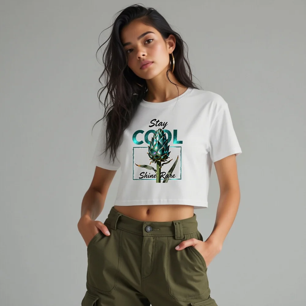 Stay Cool Shine Rare Women's Crop Top - Artichoke Graphic Tee - Image 10