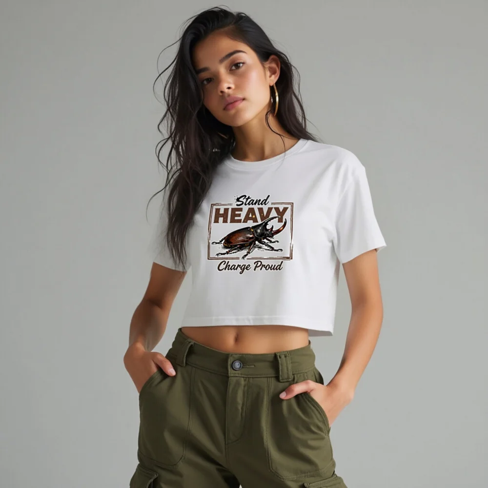 Women's Crop Top - Stand Heavy Charge Proud Beetle Graphic Tee - Image 10