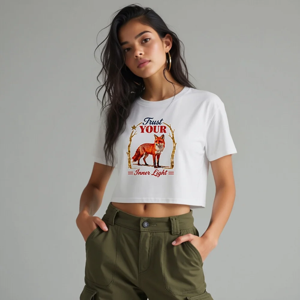 Women's Cropped T-Shirt with Fox 'Trust Your Inner Light' Graphic - Image 10