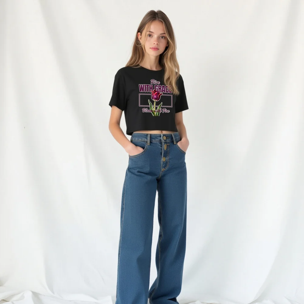 Women's Crop Top - Rise With Grace Bloom with Fire Tee - Image 10