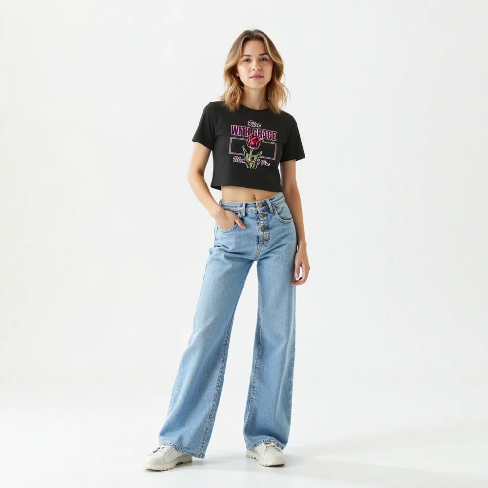 Women's Crop Top - Rise With Grace Bloom with Fire Tee - Image 11
