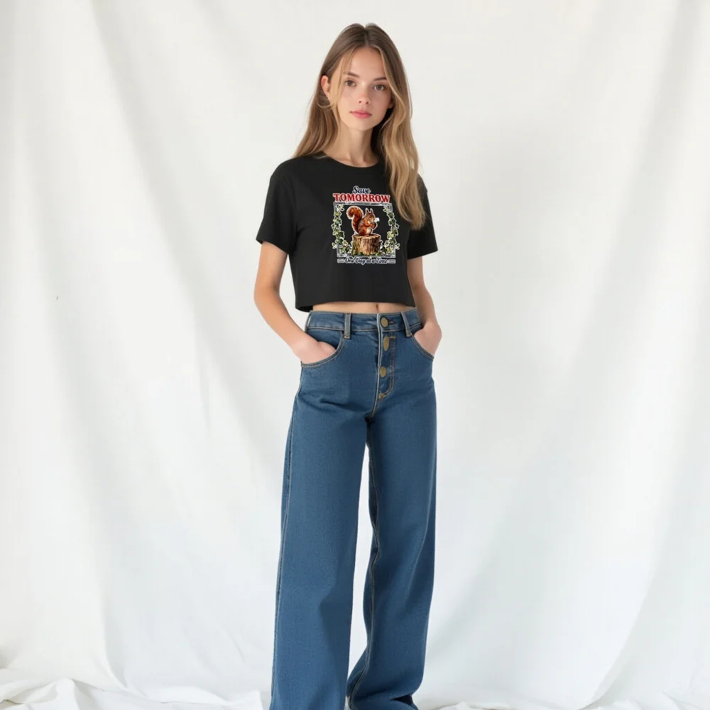 Save Tomorrow Squirrel Crop Top for Women – Eco Message Tee - Image 10