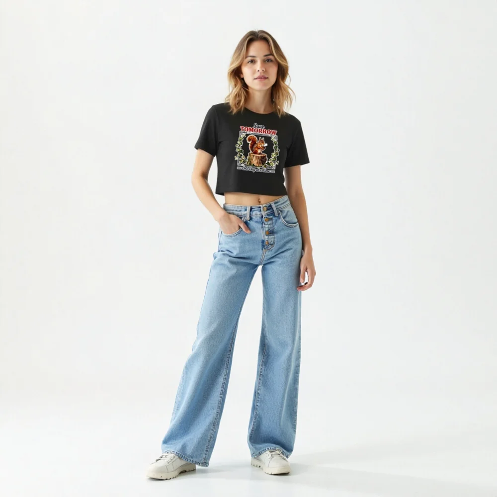 Save Tomorrow Squirrel Crop Top for Women – Eco Message Tee - Image 11