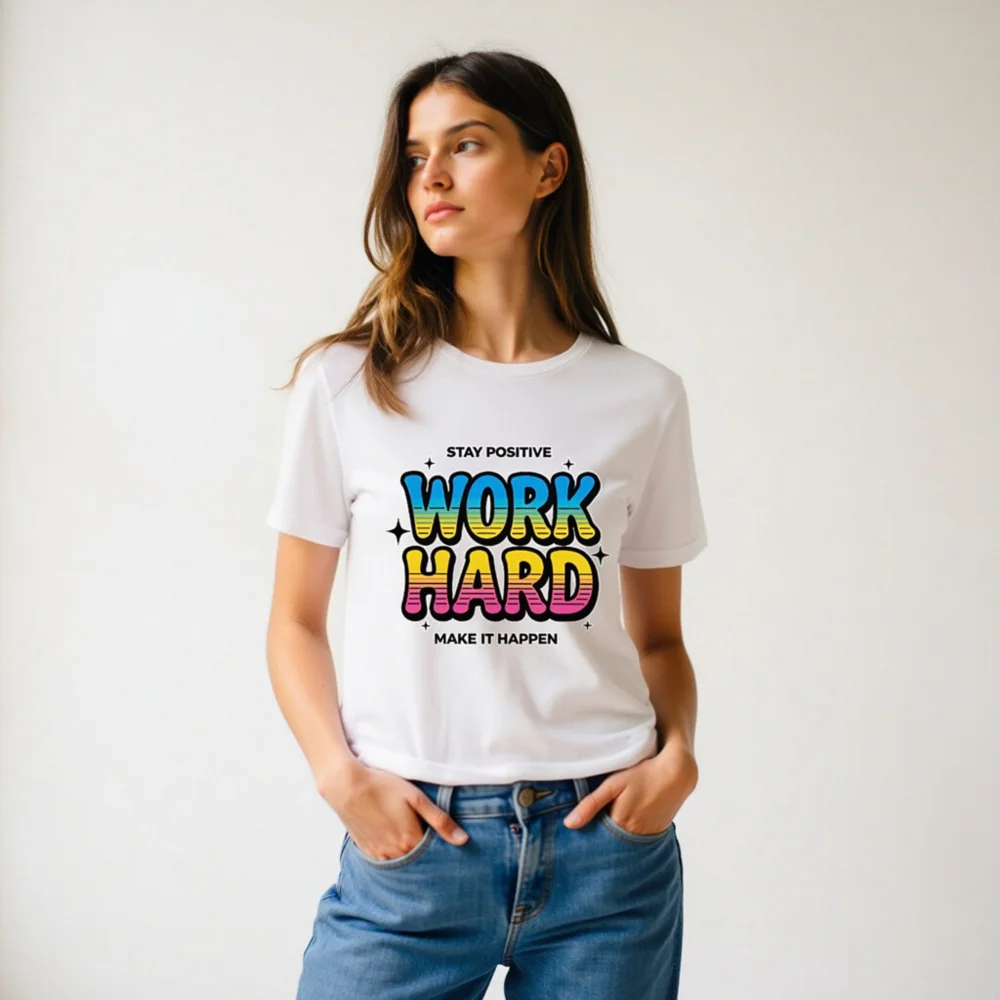 Work Hard Stay Positive T-Shirt - Unisex Graphic Tee - Image 11