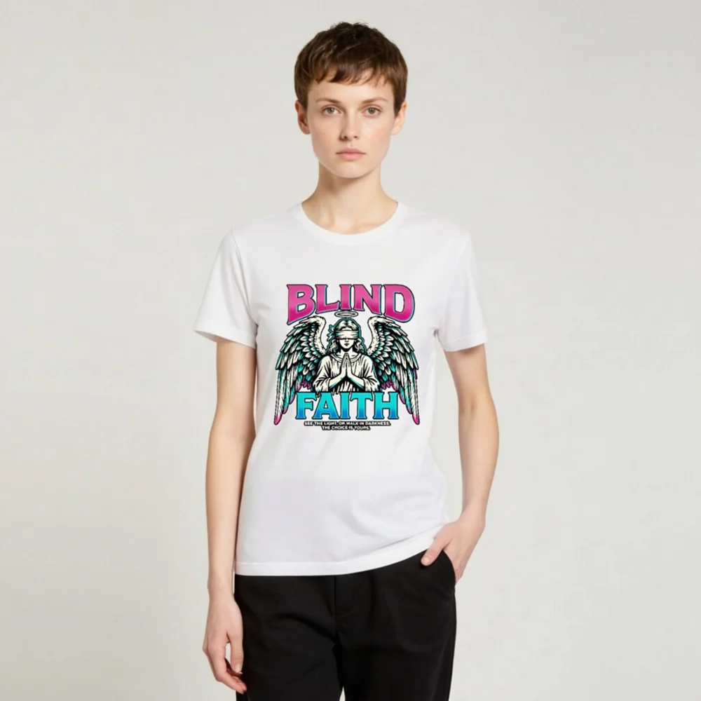 Blind Faith Unisex T-Shirt – Graphic Tee with Angel Design - Image 4