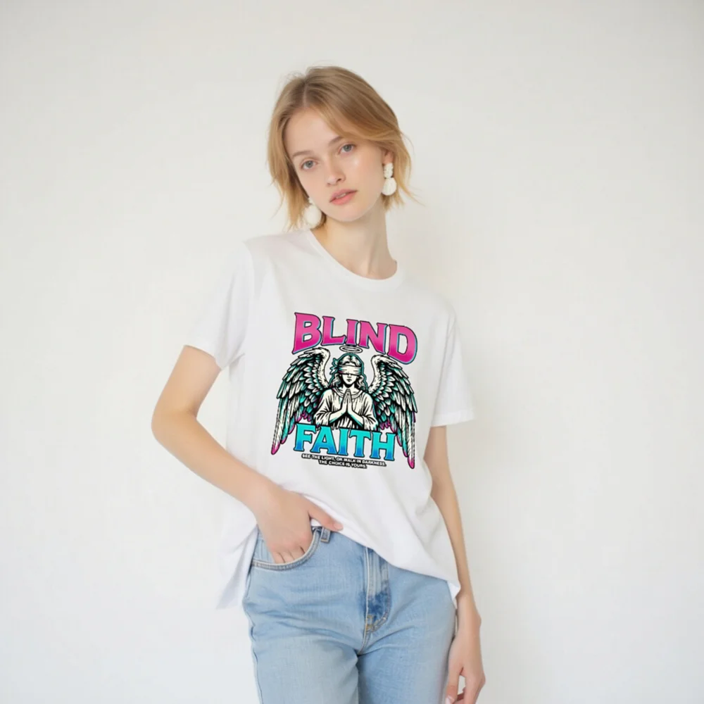 Blind Faith Unisex T-Shirt – Graphic Tee with Angel Design - Image 6