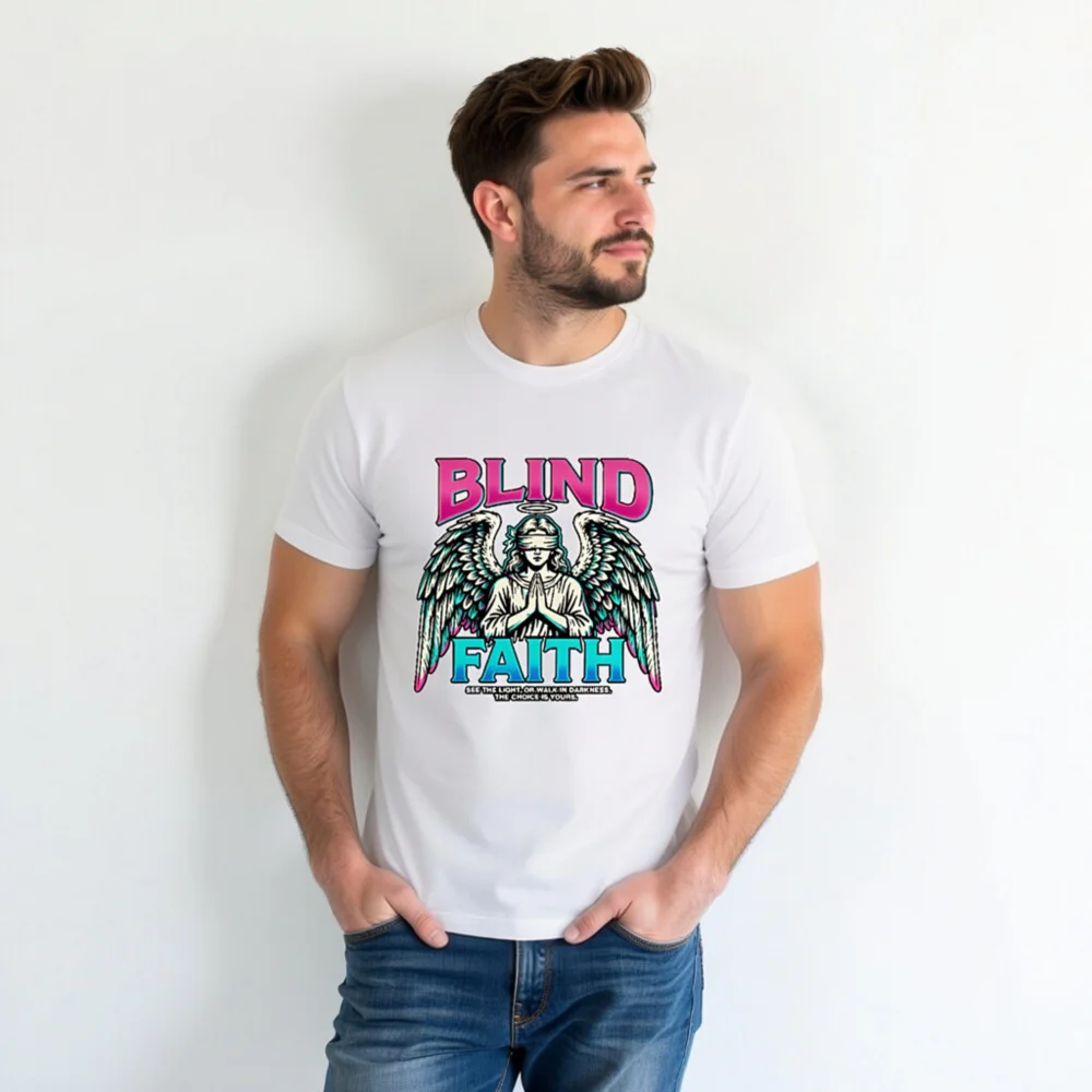 Blind Faith Unisex T-Shirt – Graphic Tee with Angel Design - Image 7