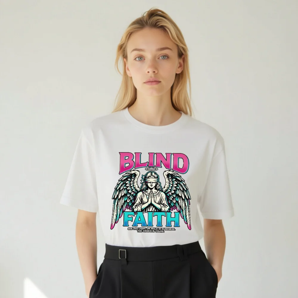 Blind Faith Unisex T-Shirt – Graphic Tee with Angel Design - Image 9