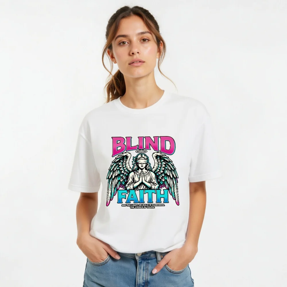 Blind Faith Unisex T-Shirt – Graphic Tee with Angel Design - Image 10