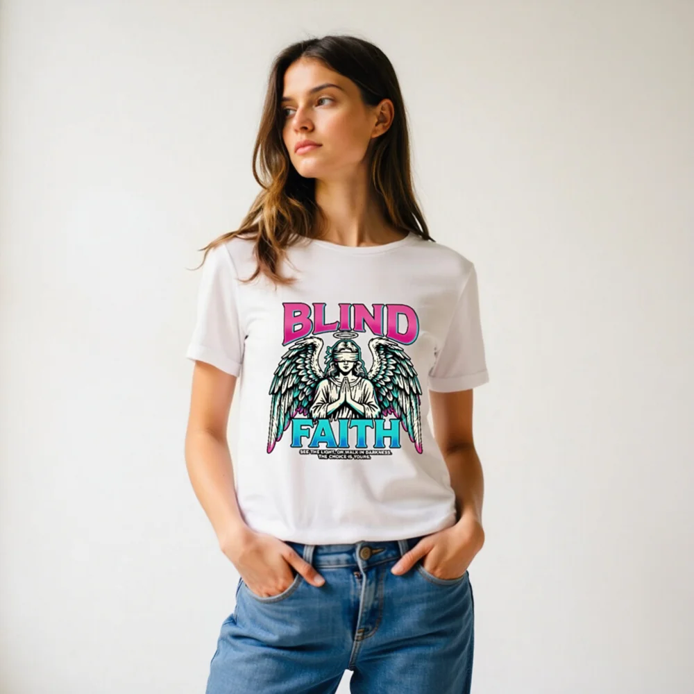 Blind Faith Unisex T-Shirt – Graphic Tee with Angel Design - Image 11