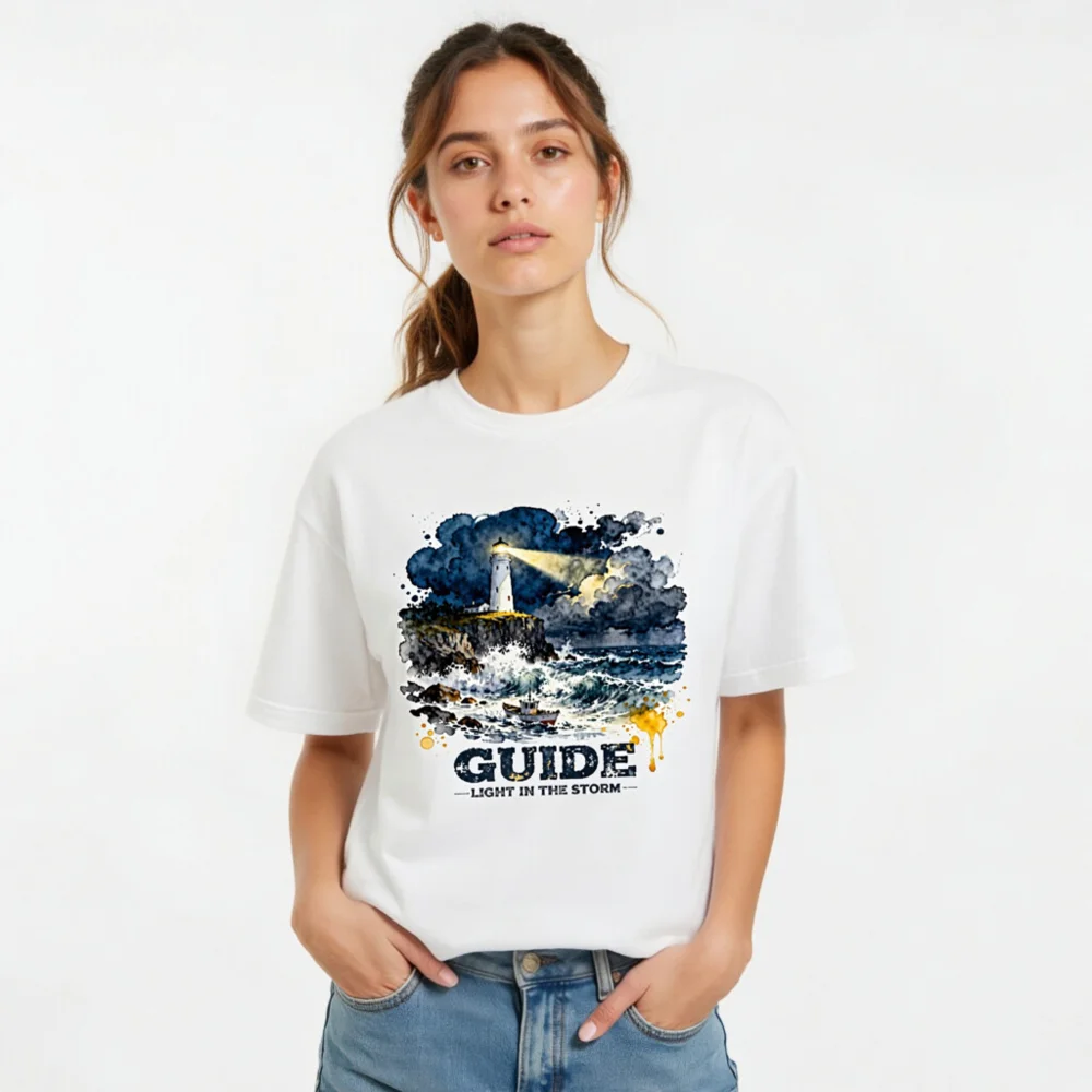 Guide Light in the Storm Unisex T-Shirt – Watercolor Lighthouse Design - Image 10