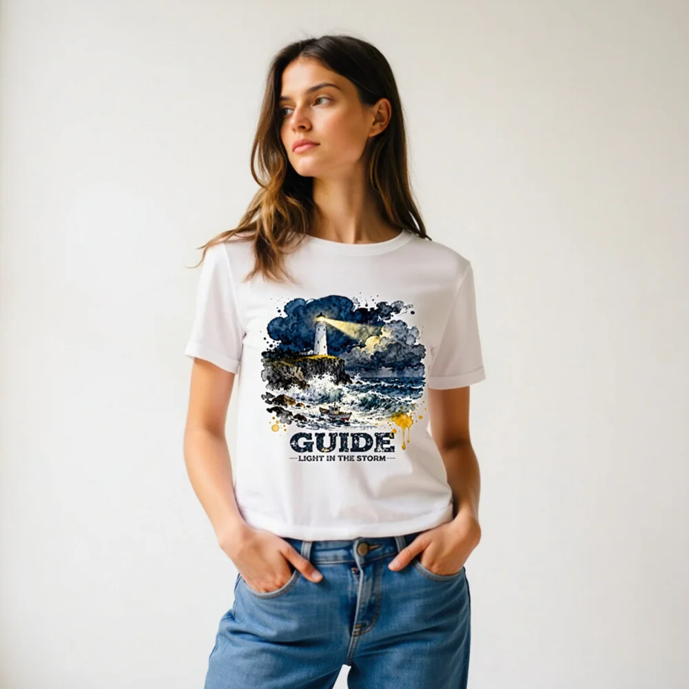 Guide Light in the Storm Unisex T-Shirt – Watercolor Lighthouse Design - Image 11