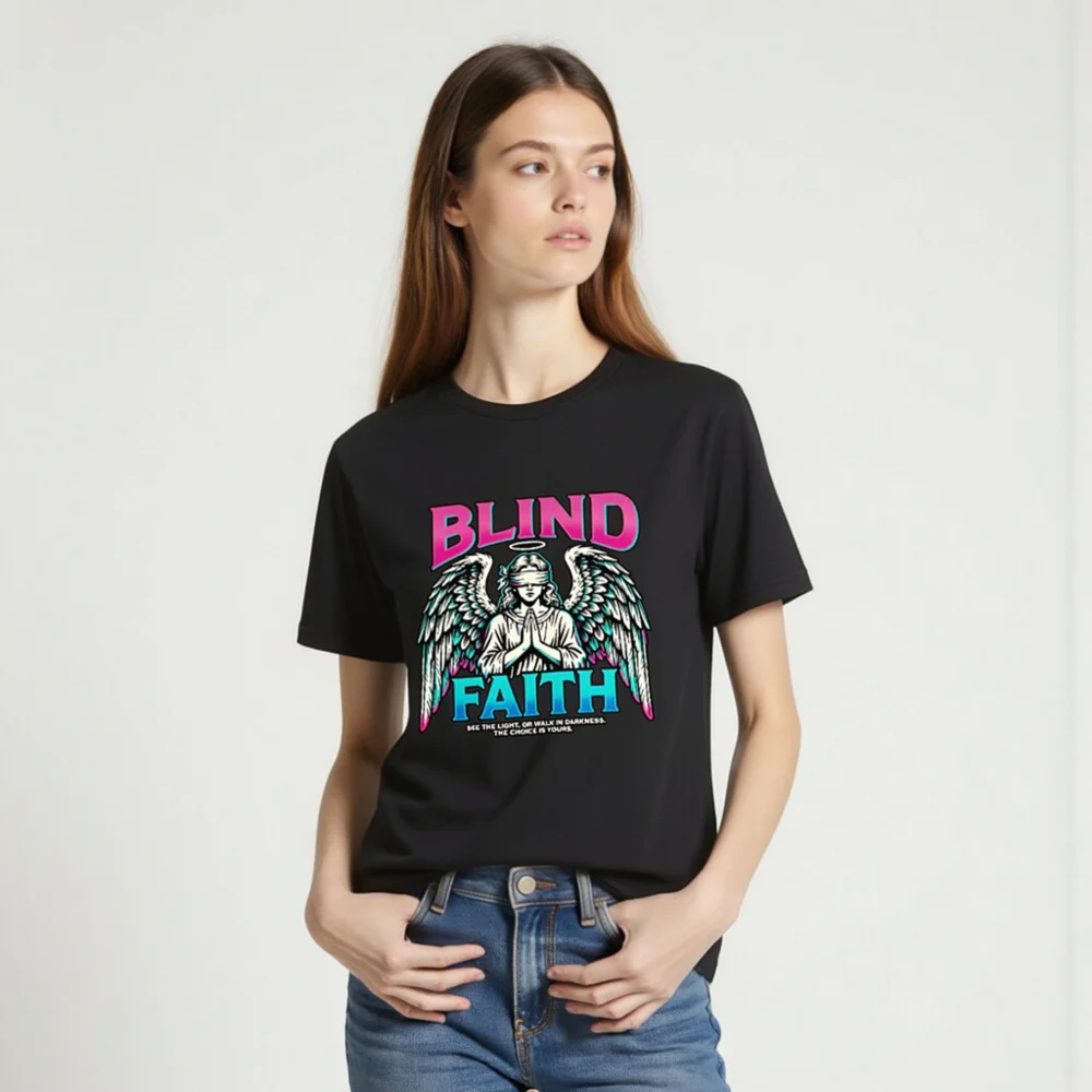 Blind Faith Unisex T-Shirt – Graphic Tee with Angel Design - Image 2