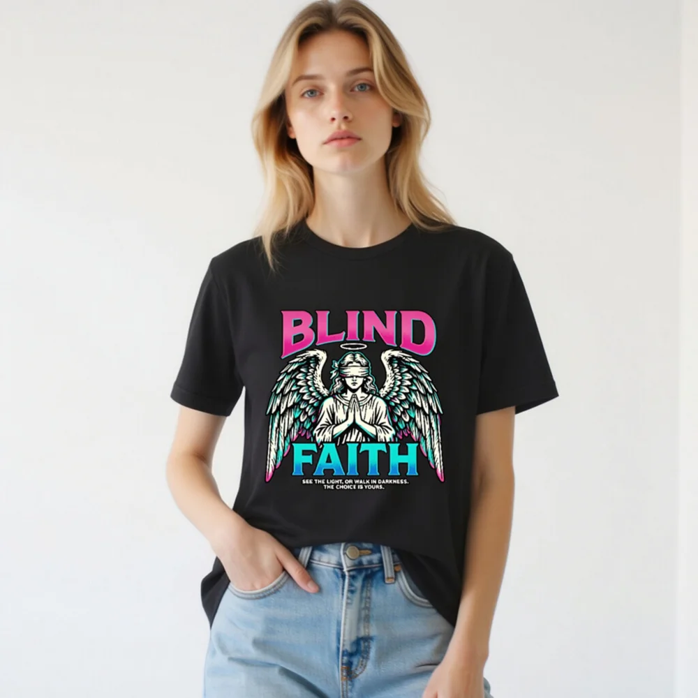 Blind Faith Unisex T-Shirt – Graphic Tee with Angel Design - Image 3