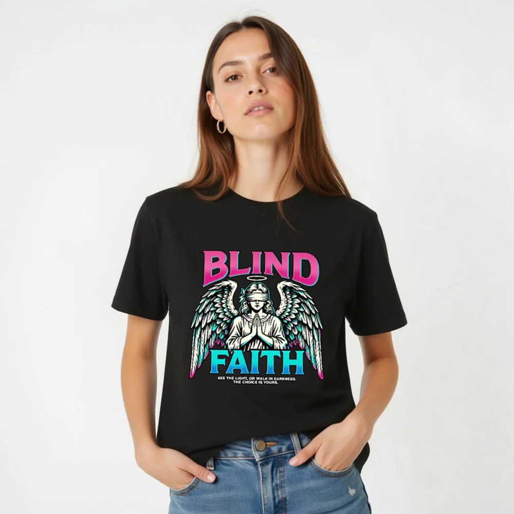 Blind Faith Unisex T-Shirt – Graphic Tee with Angel Design - Image 4