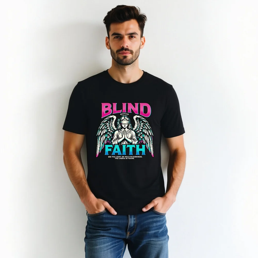 Blind Faith Unisex T-Shirt – Graphic Tee with Angel Design - Image 5